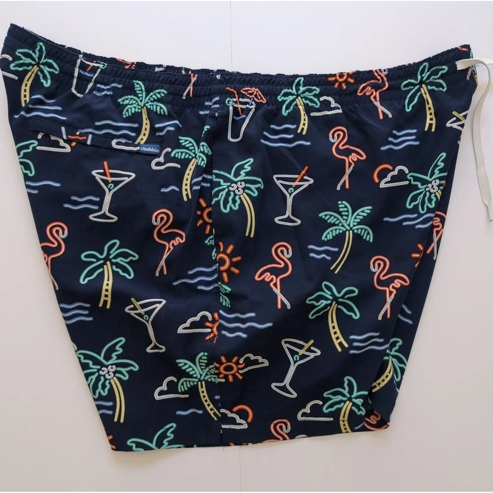 Chubbies The Neon Lights Swim Trunks Mens 3XL Navy Flamingo Palm Tree Stretch